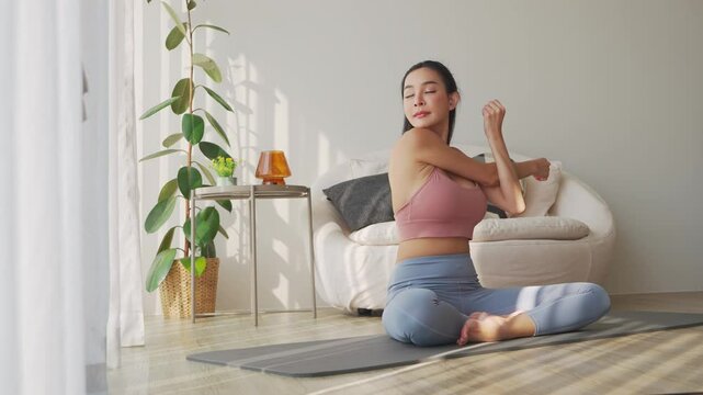Calm stretching break in a peaceful indoor setting